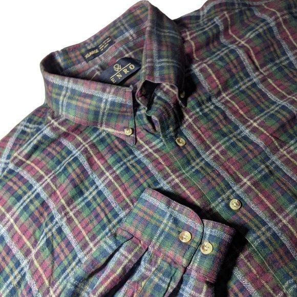 Vtg Enro Classic Red Green Plaid Button Down Men's‎ Shirt Size XL 100% Cotton - Picture 1 of 4